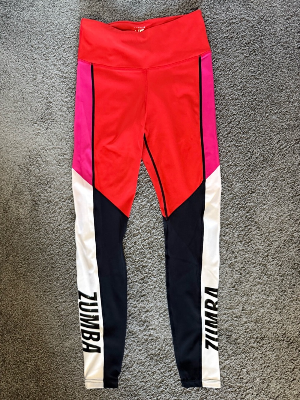 Zumba Fitness Red, Pink & Black Girls' Colorblock Leggings